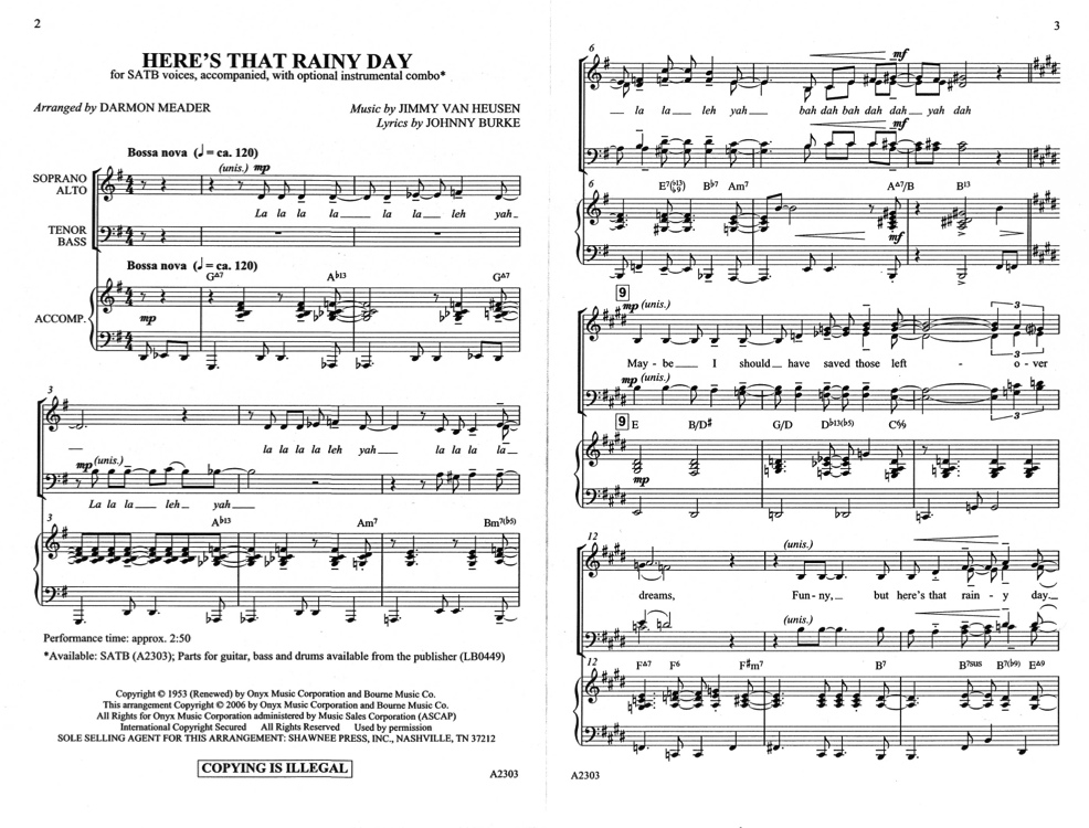 HERE'S THAT RAINY DAY Sheet music